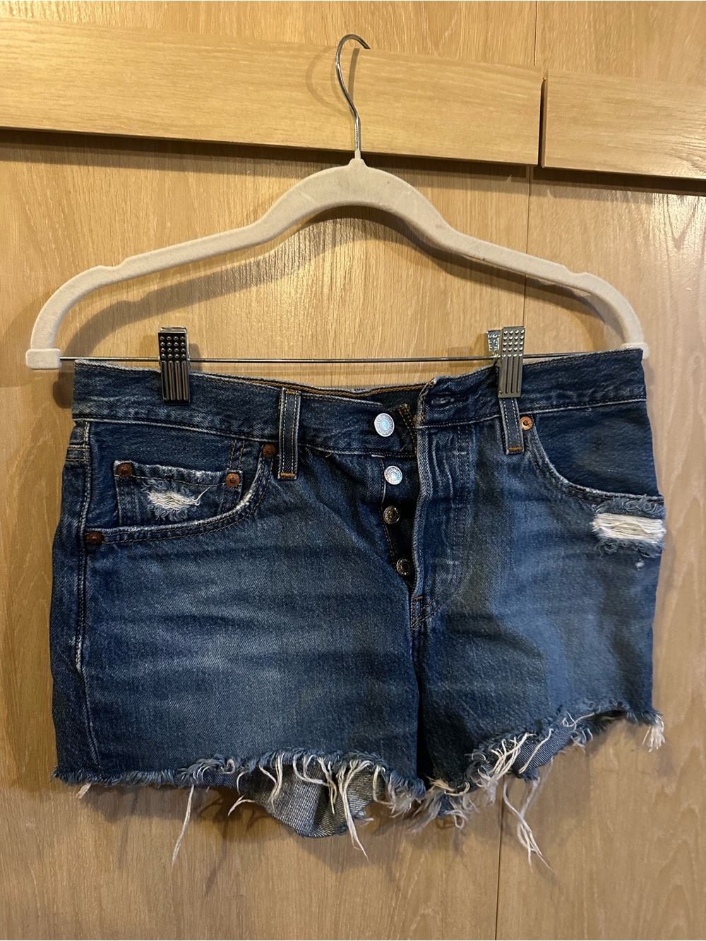 Levi's Dark Blue Distressed Cutoff Jean Shorts